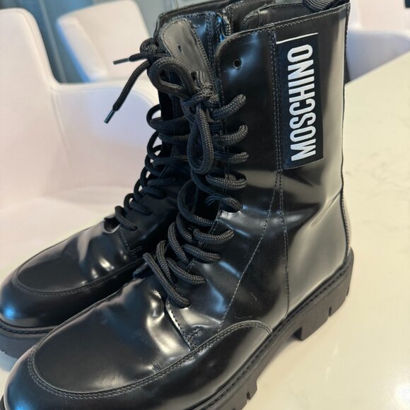 Moschino Black Combat Boots – Size 43 EU / US 10 – Like New – Made in Italy - Picture 1 of 7